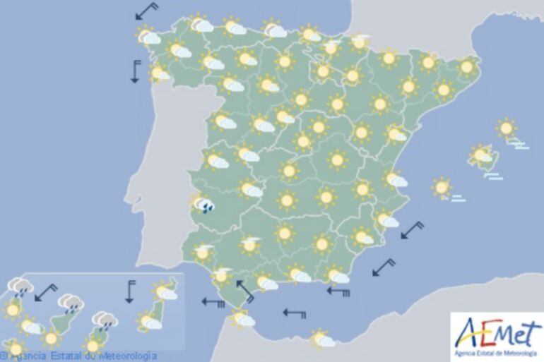Mapa en el que se comienza a observar la aparición de lluvias. Predicción del viernes 26 de agosto