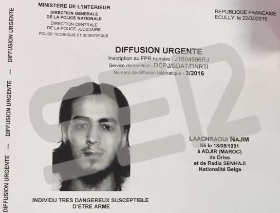 Nota difundida por la policía francesa sobre Najim Laachraoui.