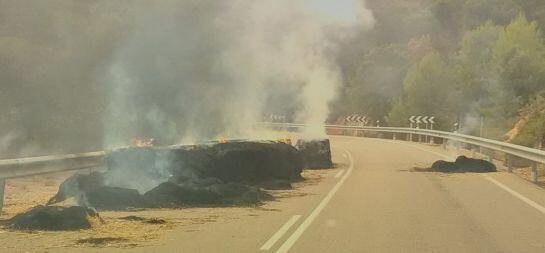 El incendio de un remolque con 17 toneladas de paja provoca el corte de la carretera N-204