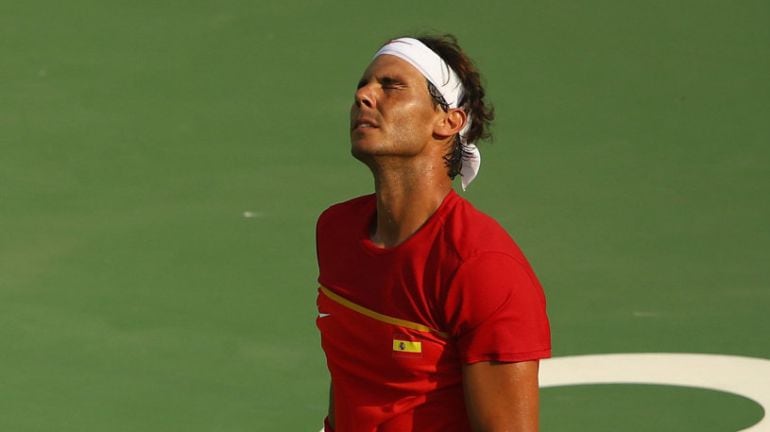 Rafa Nadal se lamenta tras un error no forzado ante Andreas Seppi.