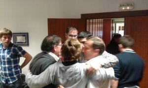 Del Amo celebra con su equipo la victoria