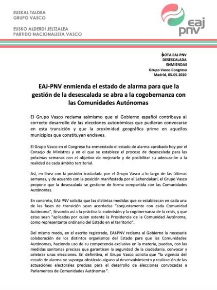 Las enmiendas presentadas por el PNV