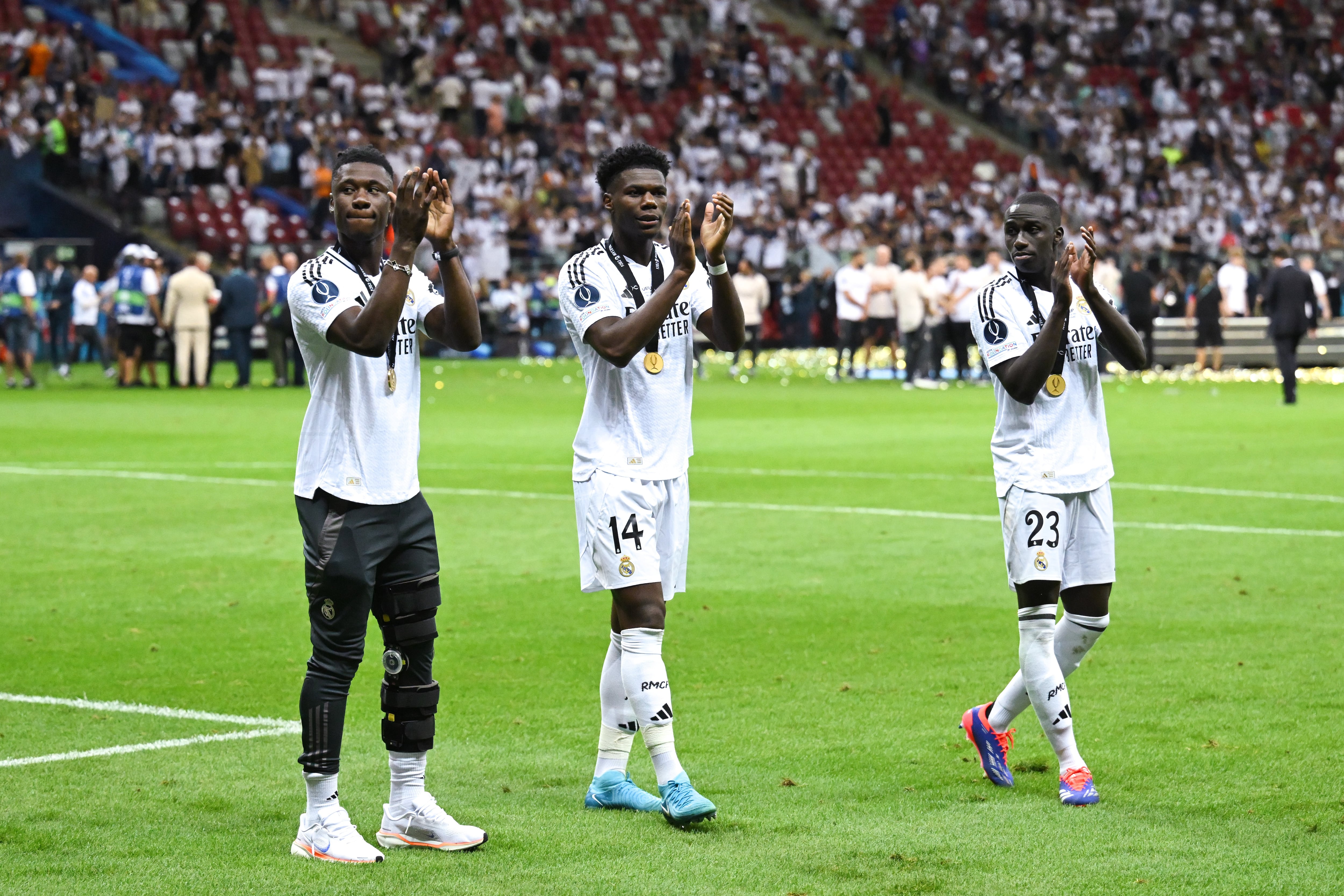 Camavinga, Tchouameni y Mendy, tras la final de la Supercopa de Europa