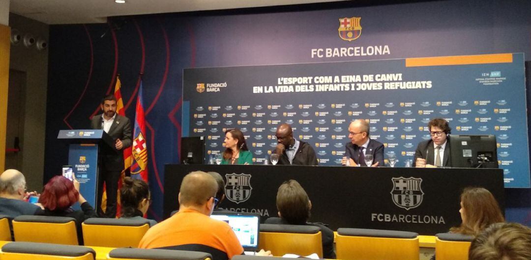 Roda de premsa amb els representants del Barça i el conseller Chakis el Homrani