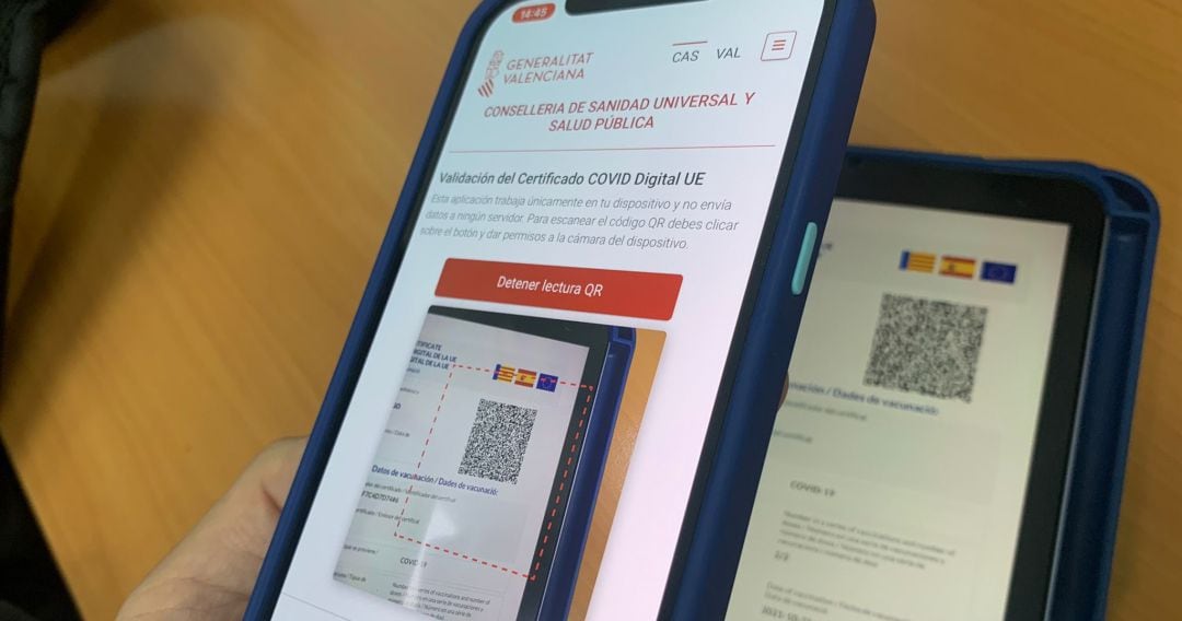 El lector QR que permite validar el certificado covid está alojado en la web de Sanitat