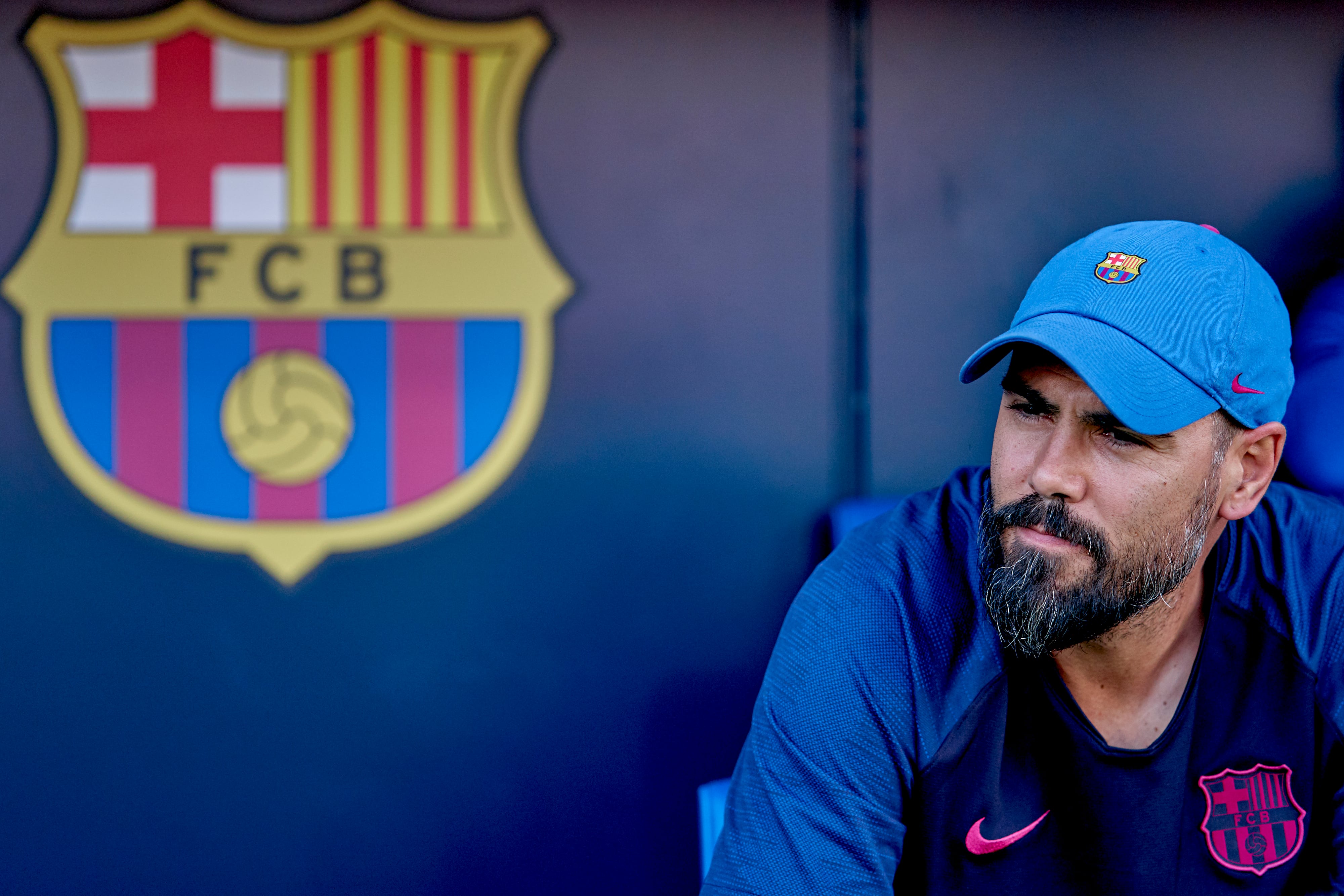 Víctor Valdés, durante su etapa como entrenador en las categorías inferiores del Barça