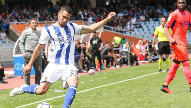 Zaldua en su último partido con la Real antes de salir cedido al Leganés