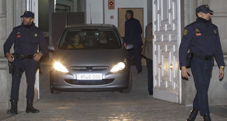 A police car takes Catalan regional parliament speaker Carme Forcadell to prison 