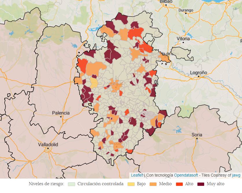 mapa impacto covid de la provincia de Burgos a 6 de mayo de 2022