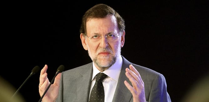 El presidente del Gobierno y líder del PP, Mariano Rajoy, durante su intervención en la XVII Unión Interparlamentaria del Partido Popular, centrada en las reformas para superar la crisis, que se celebra en San Sebastián