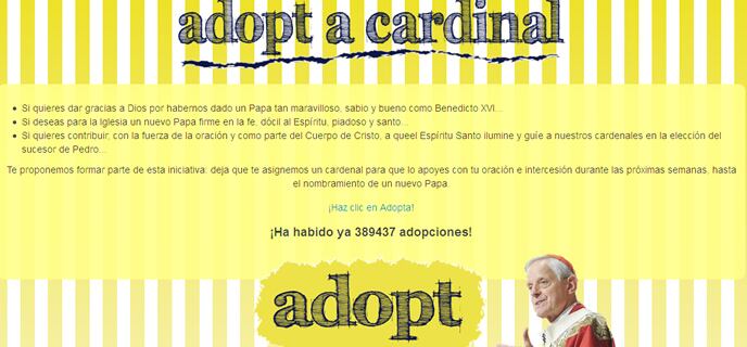 Captura de pantalla de la página web para adoptar un cardenal durnate el cónclave