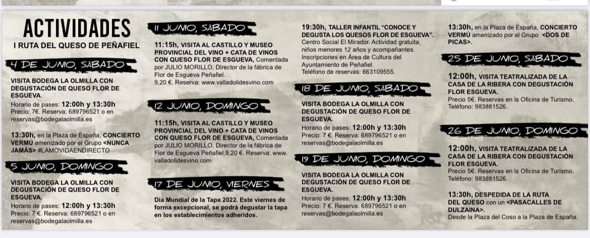 Actividades programadas para la I Ruta del Queso de Peñafiel