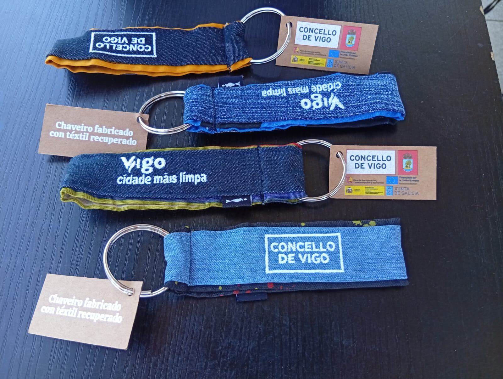 Modelos de chaveiros confeccionados a partir de textiles reciclados