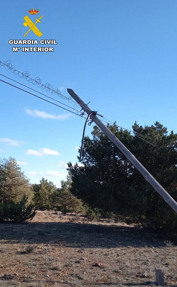 Poste telefónico tumbado para robar el cable en el Señorío de Molina de Aragón