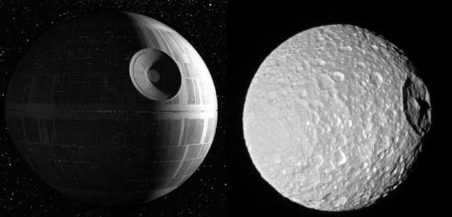 La Estrella de la Muerte junto al satélite de Saturno.