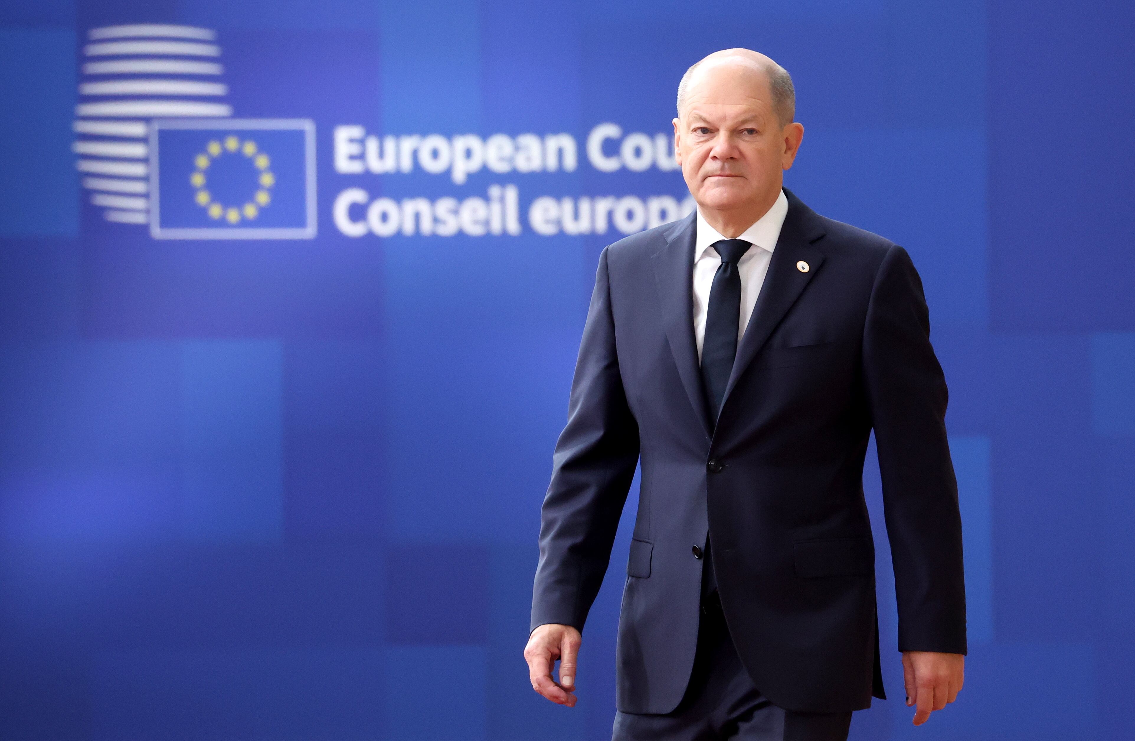 Olaf Scholz a su llegada al Consejo Europeo de Bruselas este jueves