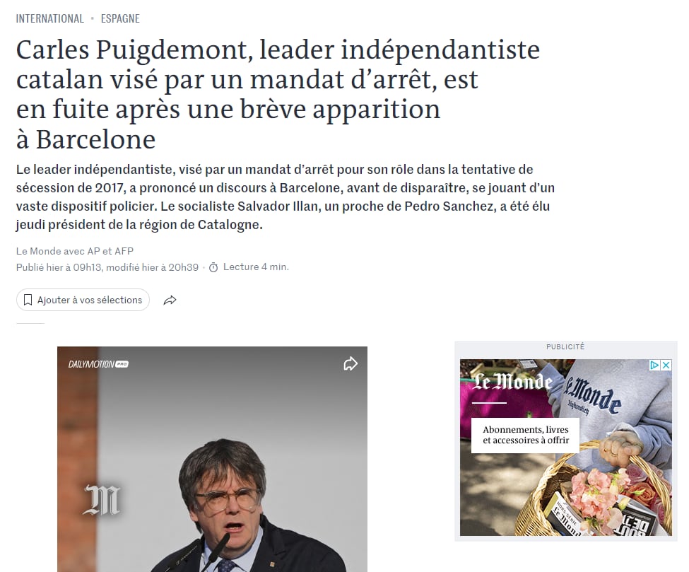 Información sobre Puigdemont, en &#039;Le Monde&#039;.