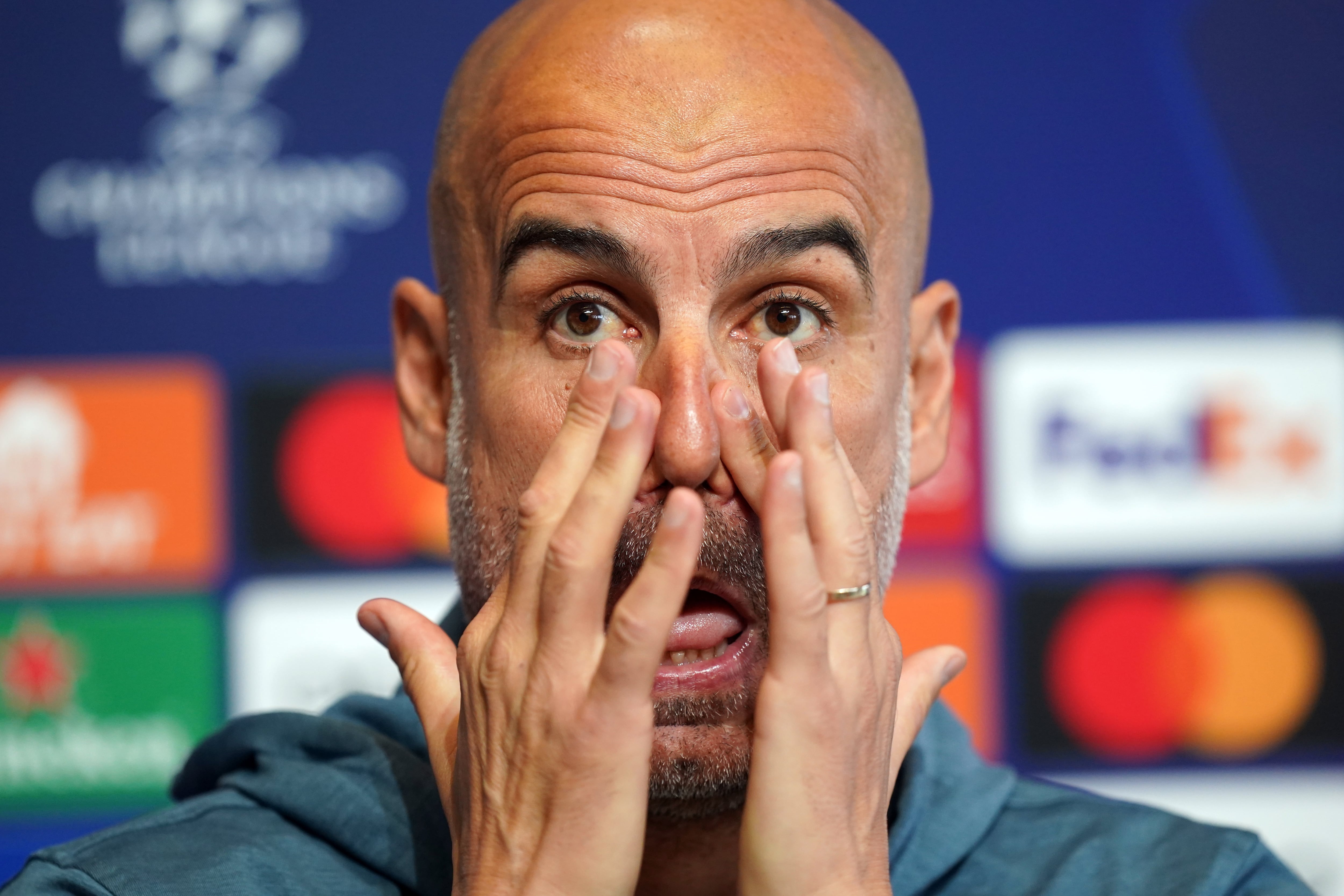 Pep Guardiola, durante una rueda de prensa del Manchester City