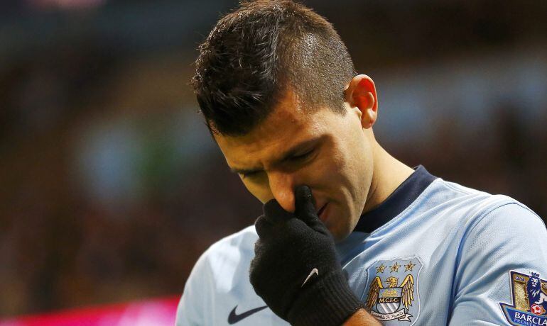 Agüero, durante un partido con el Manchester City.