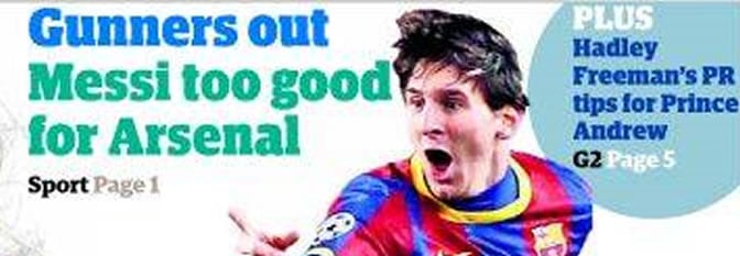 Messi, en la portada de &#039;The Guardian&#039;