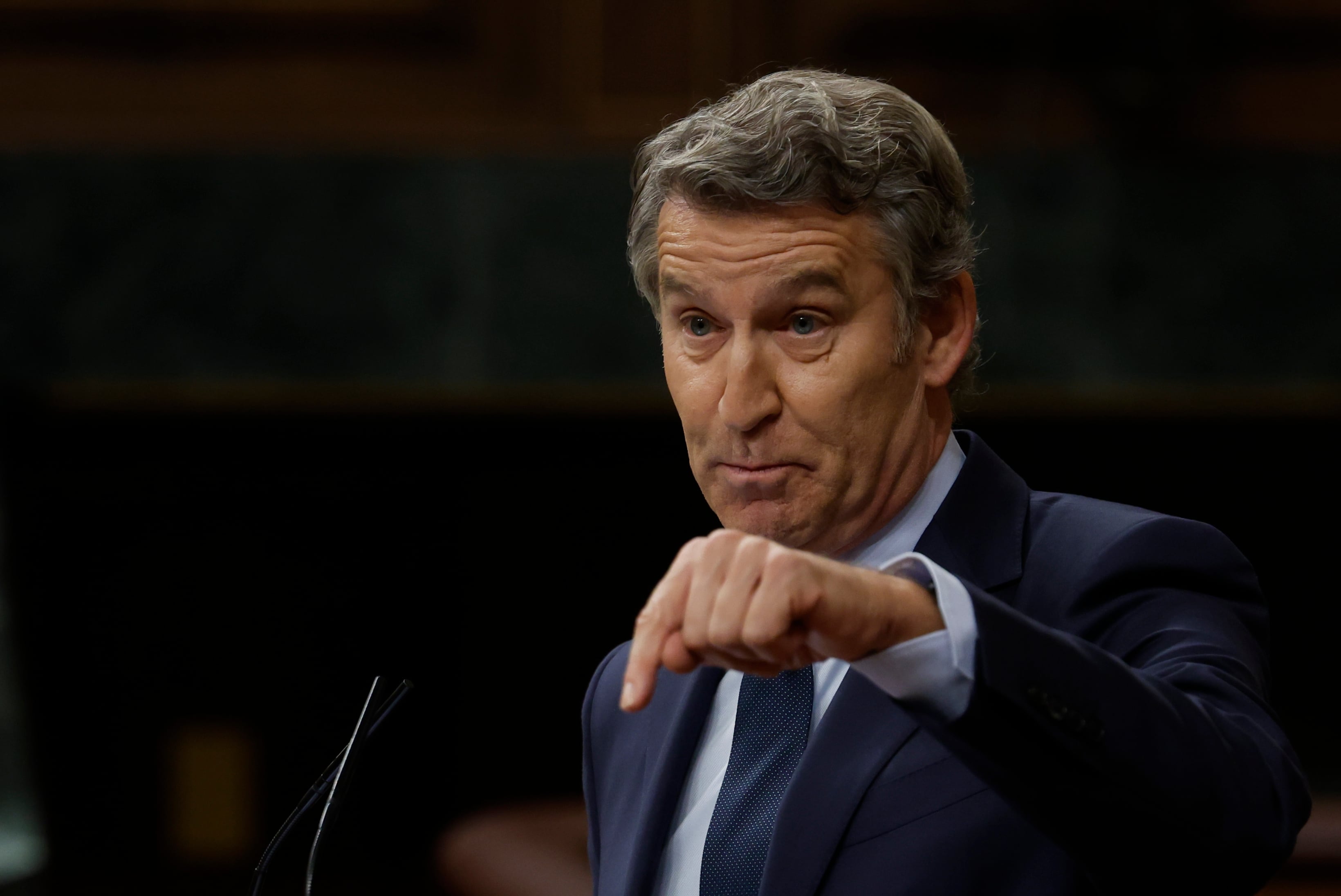 El líder del PP, Alberto Núñez Feijóo, interviene durante el pleno en el Congreso de los Diputados.