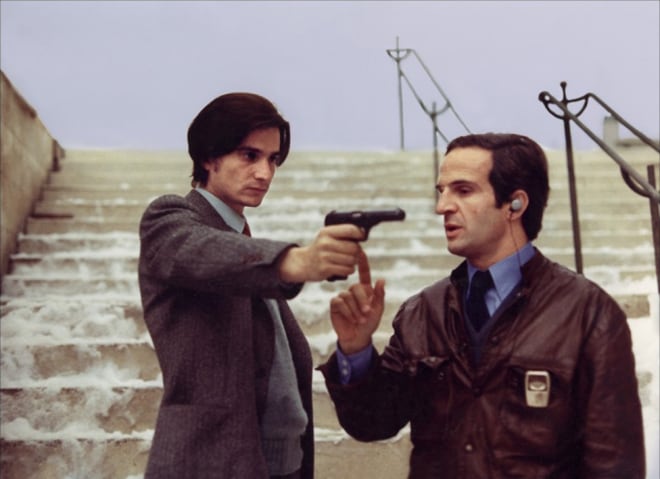 Jean-Pierre Léaud y François Truffaut en una escena de La noche americana.