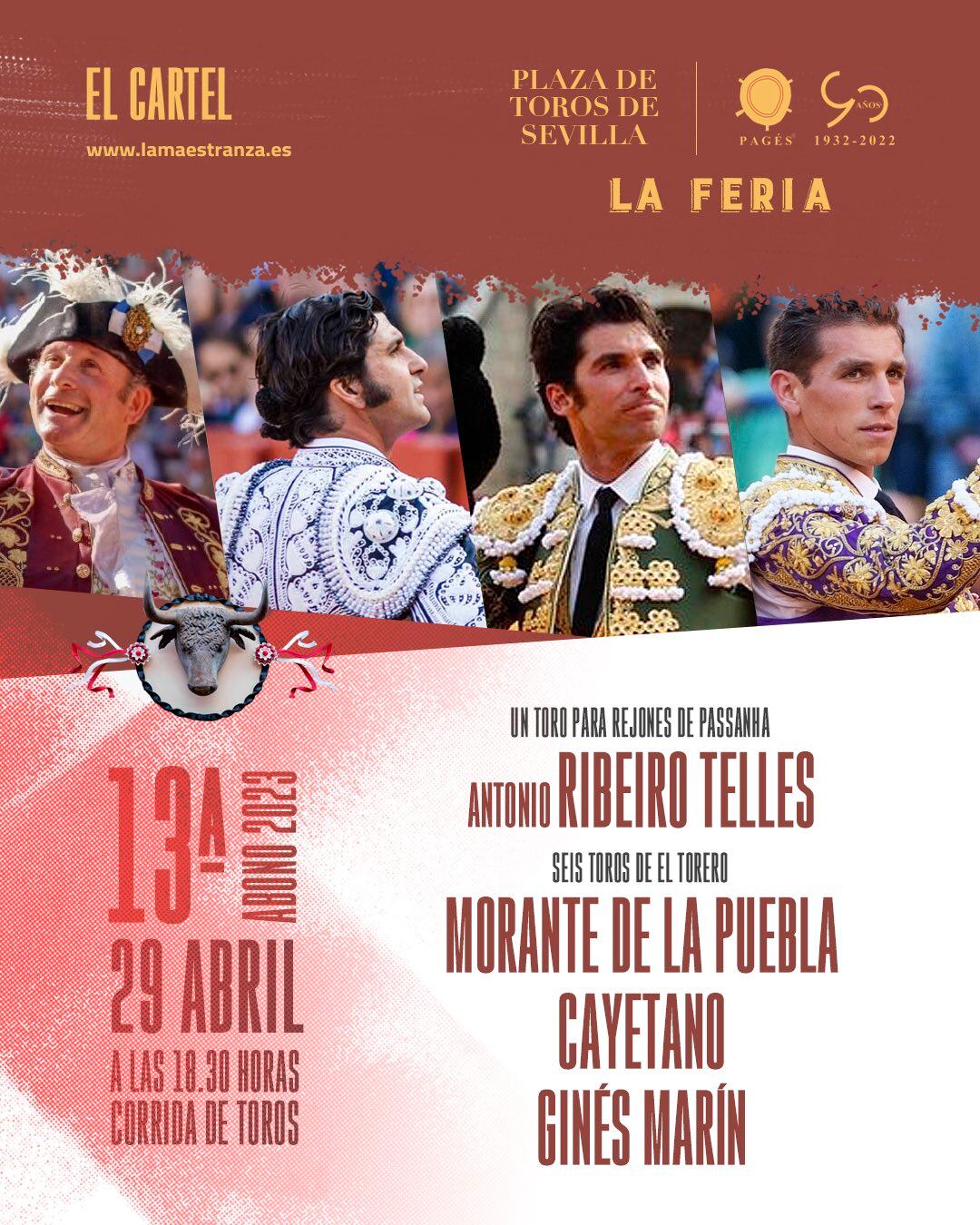 Ribeiro Telles, Morante de la Puebla, Cayetano y Ginés Marín, cartel para este Sábado de Farolillos en la Real Maestranza