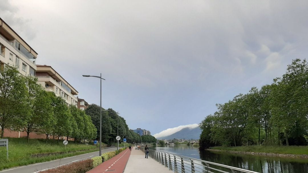 El camino a Behobia en la calle Juan Thalamas Labandibar frente al río Bidasoa, donde se encuentran los tilos
