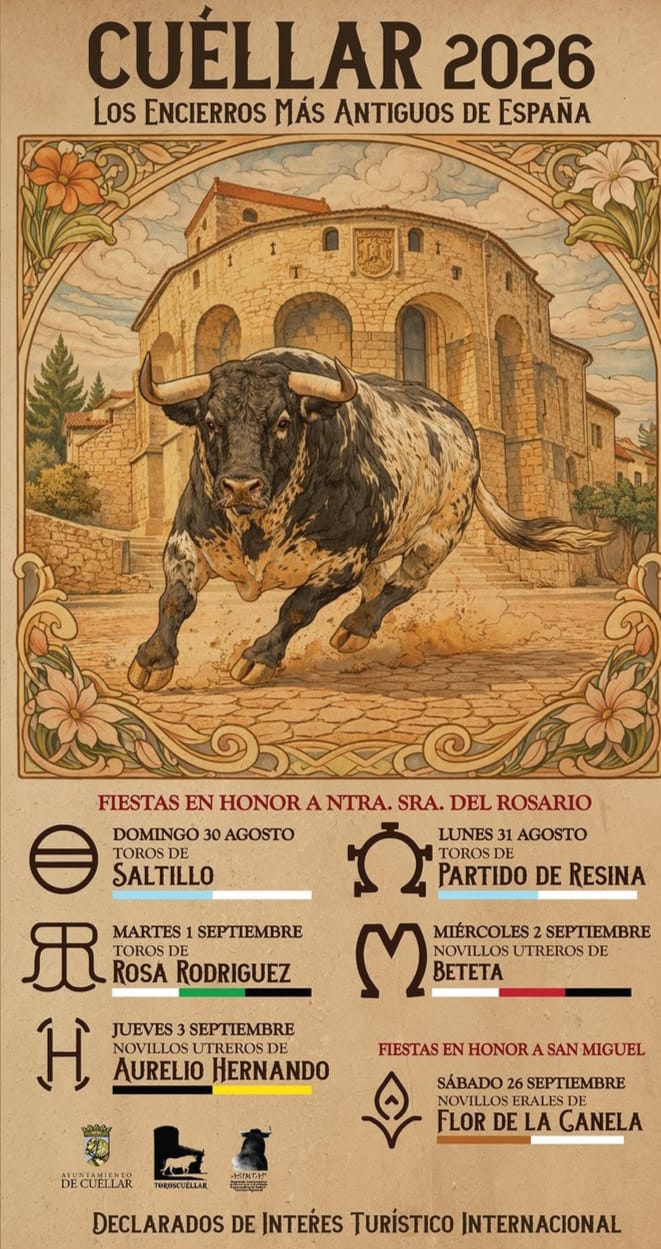 Cartel de las ganaderías de los encierros 2026 en Cuéllar