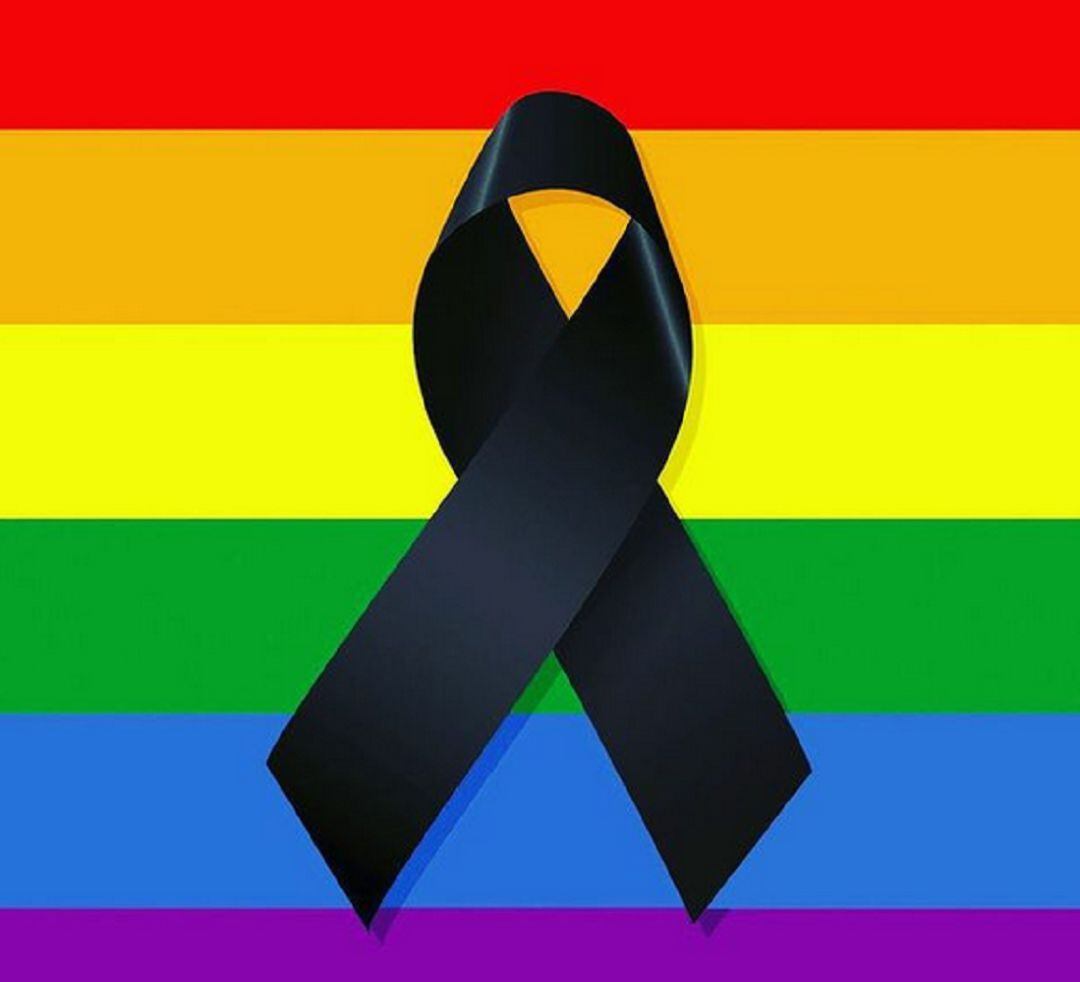 Bandera LGTBI con crespón negro