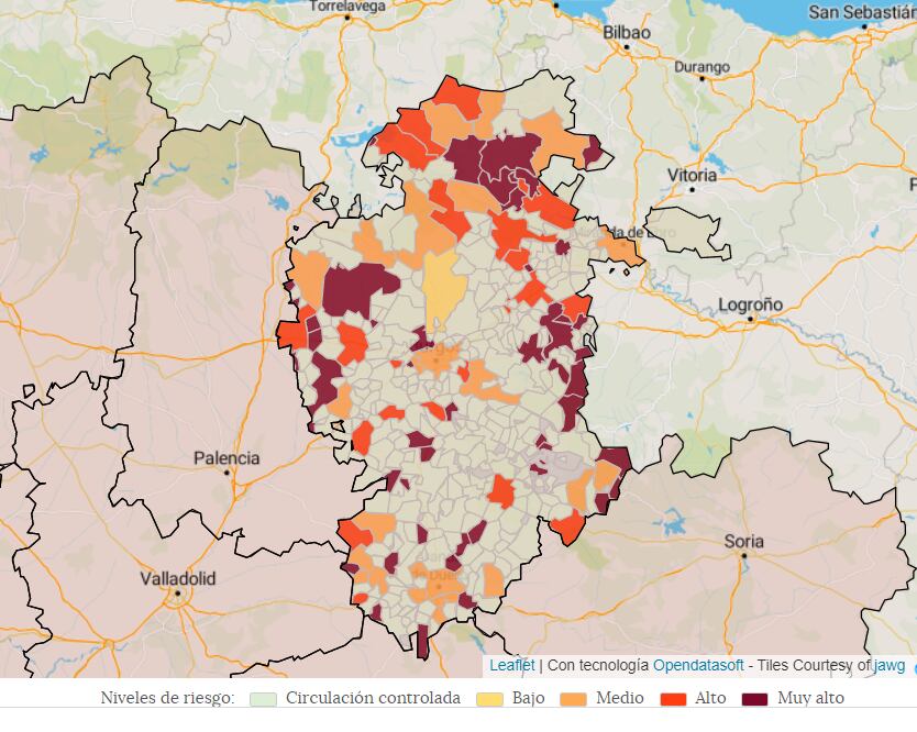 Mapa de la situación epidemiológica de la provincia de Burgos, 29 abril 2022