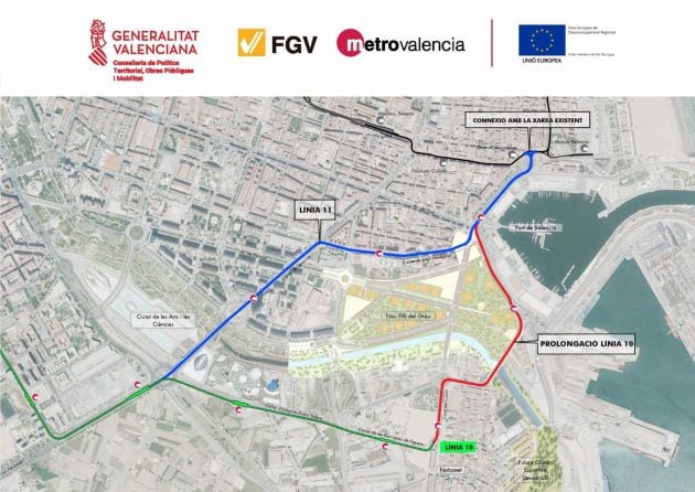 Trazado de las futuras L10 y L 11 de Metrovalencia