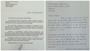 Cartas intercambiadas entre el ministro Méndez de Vigo (i) y los alumnos del Colegio Marista de Palencia (d)