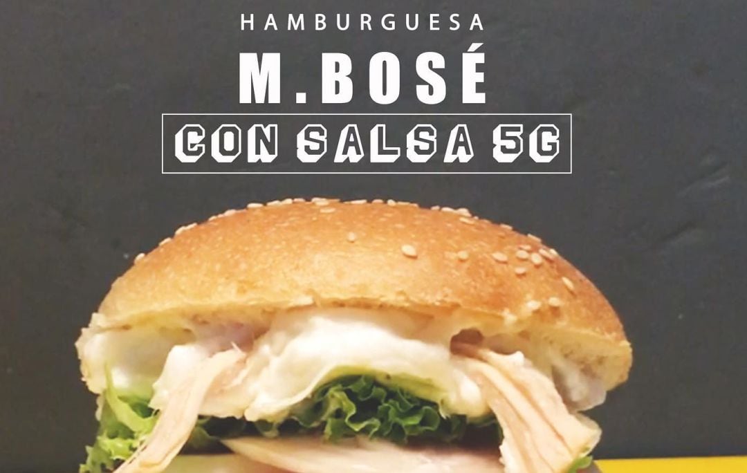 Así es la hamburguesa Miguel Bosé, con salsa 5G.