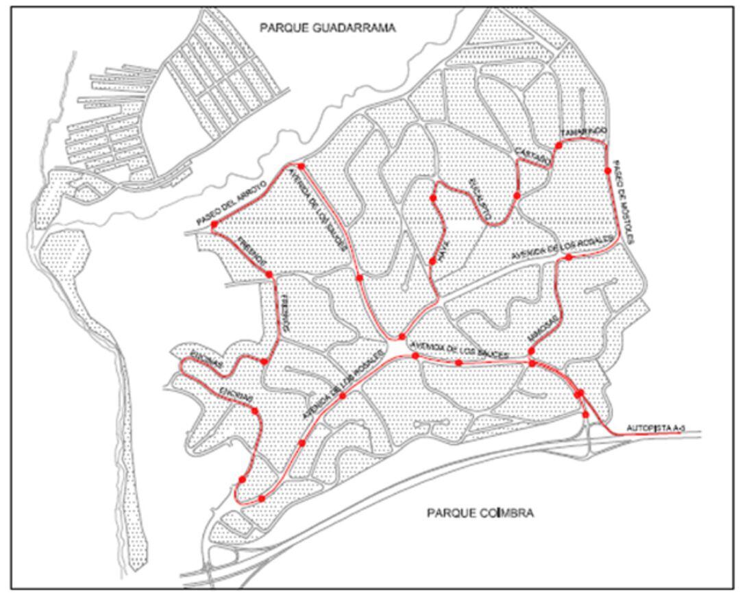 Recorrido del autobús nocturno por el barrio de Parque Coimbra