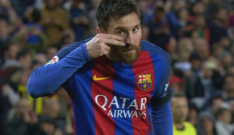 Así celebró Leo Messi su primer gol al Sevilla.