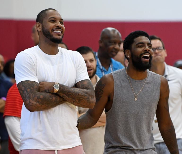 Carmelo junto con Irving, en un entreno de la selección americana de este verano