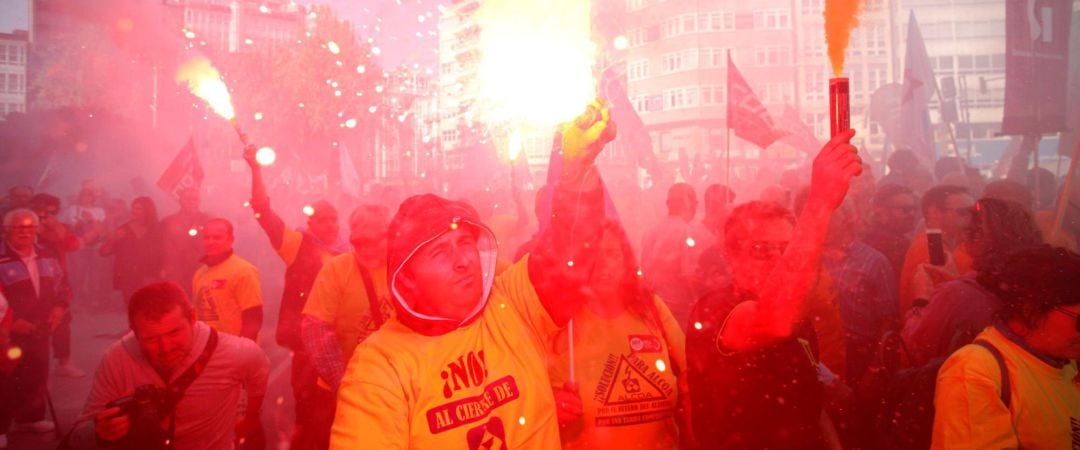 Manifestación de trabajadores de Alcoa