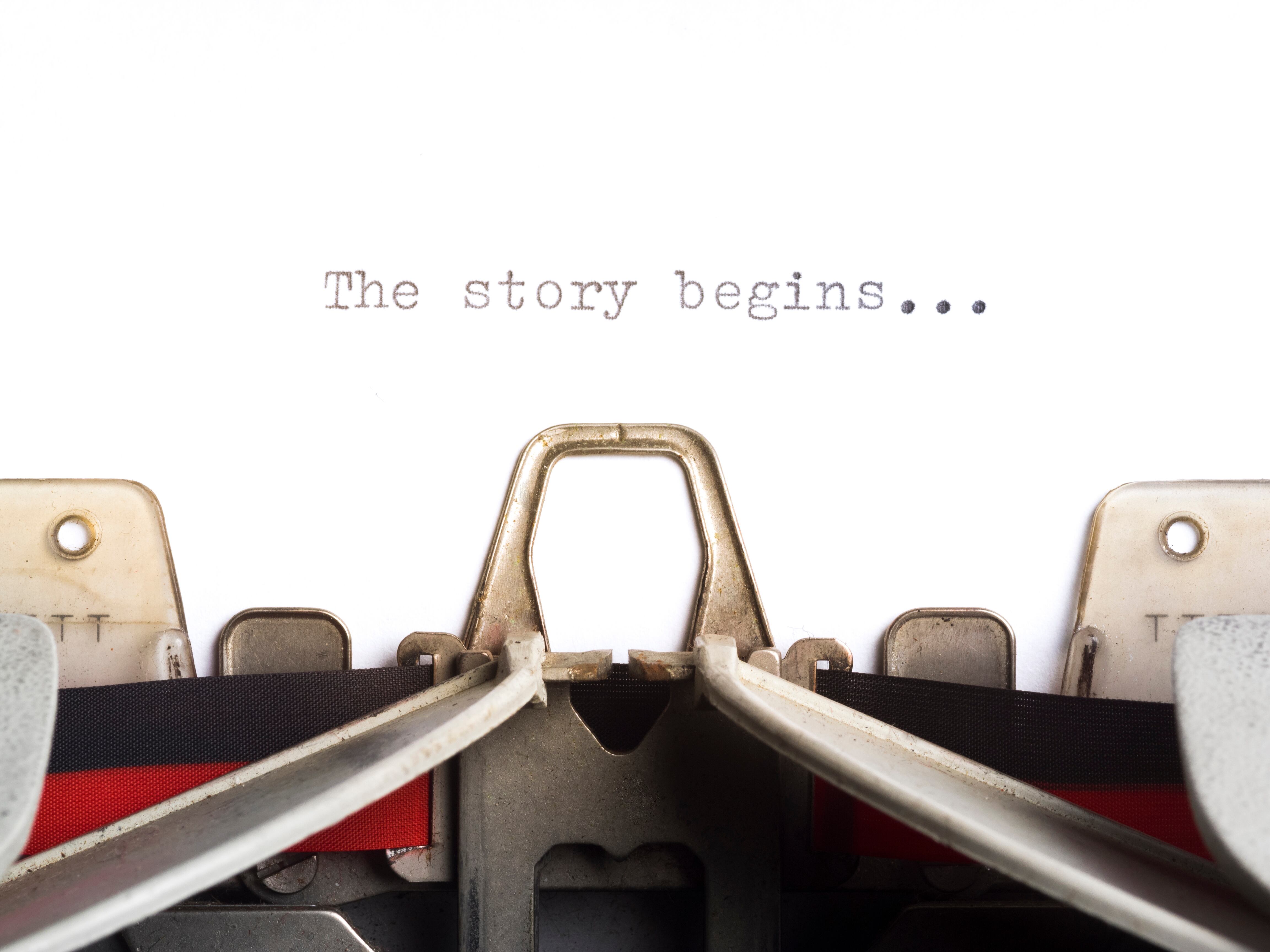 Text for the beginning of a new story typed on retro typewriter