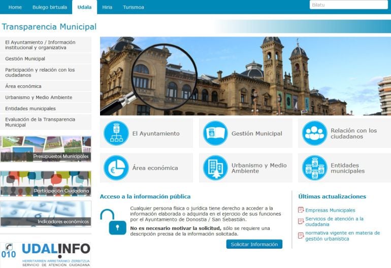 Así luce el portal de transparencia de la web municipal