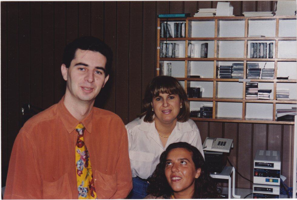 Compañeros de informativos en Radio Cartagena: Jose Antonio Armero, Encarna Lorente y Mar Conesa