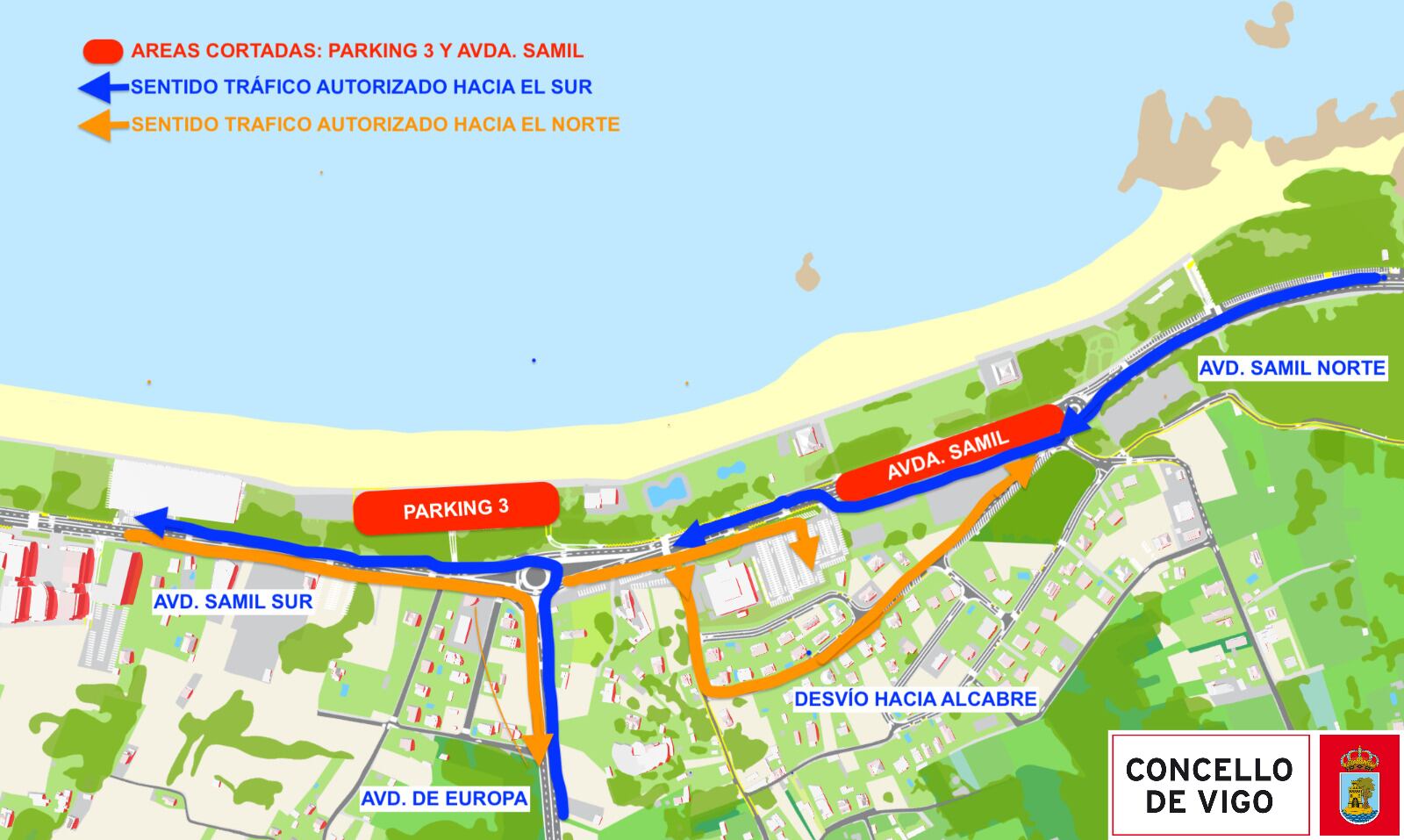 Cambios en el tráfico de acceso a la playa de Samil con motivo del montaje del festival de O Marisquiño