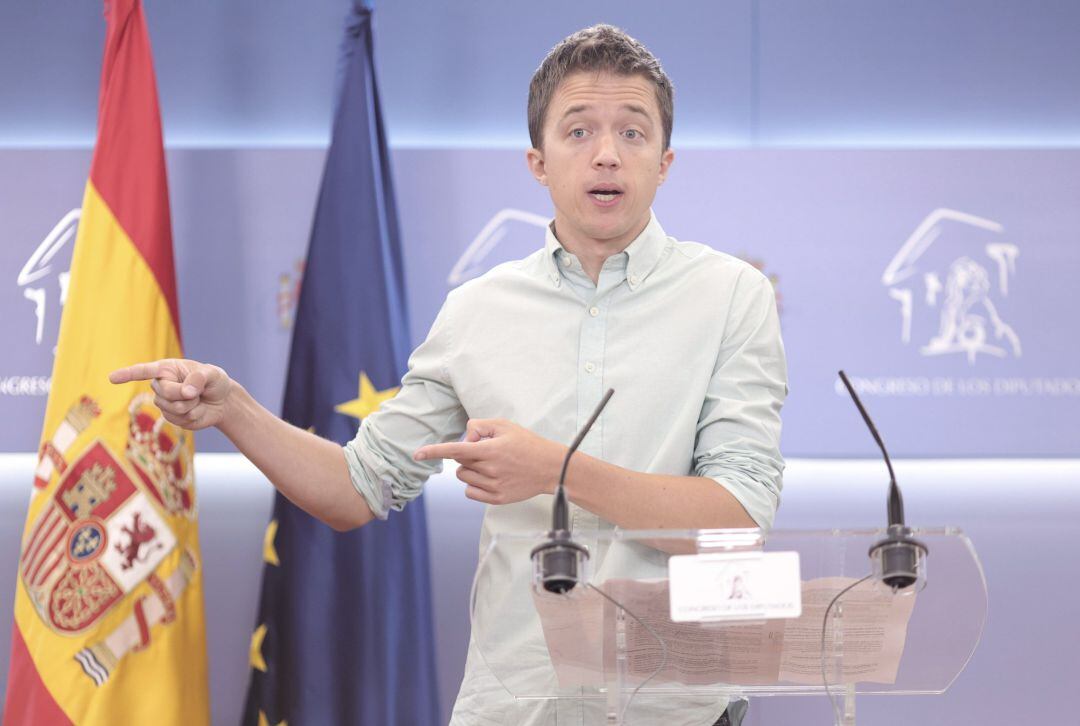 El líder de Más País, Íñigo Errejón, en una rueda de prensa anterior a la reunión de la Junta de Portavoces en el Congreso el pasado 22 de junio.