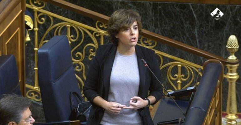 Soraya S. de Santamaría, durante la sesión de control al Gobierno.