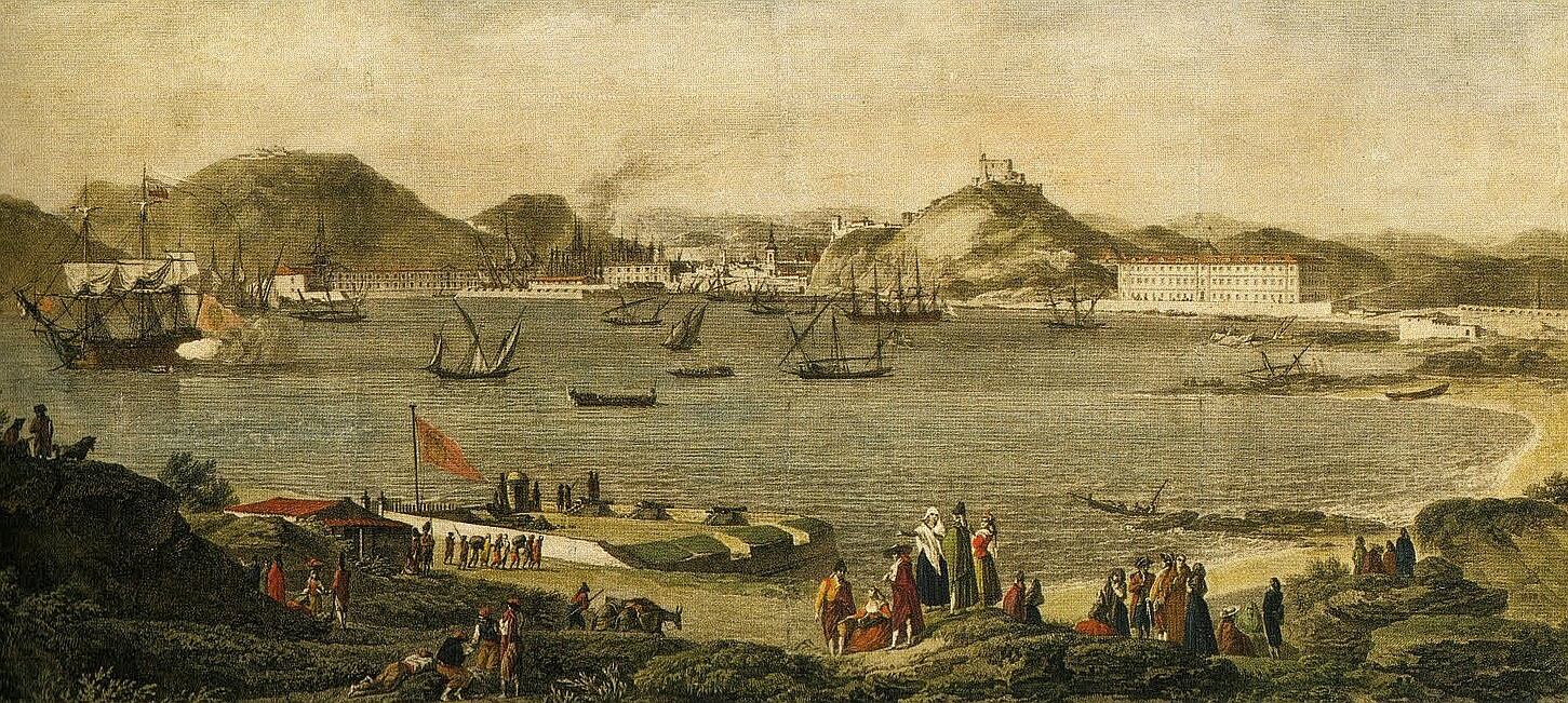 GRABADO DE LA BATERIA DE SAN LEANDRO EN EL S. XVIII