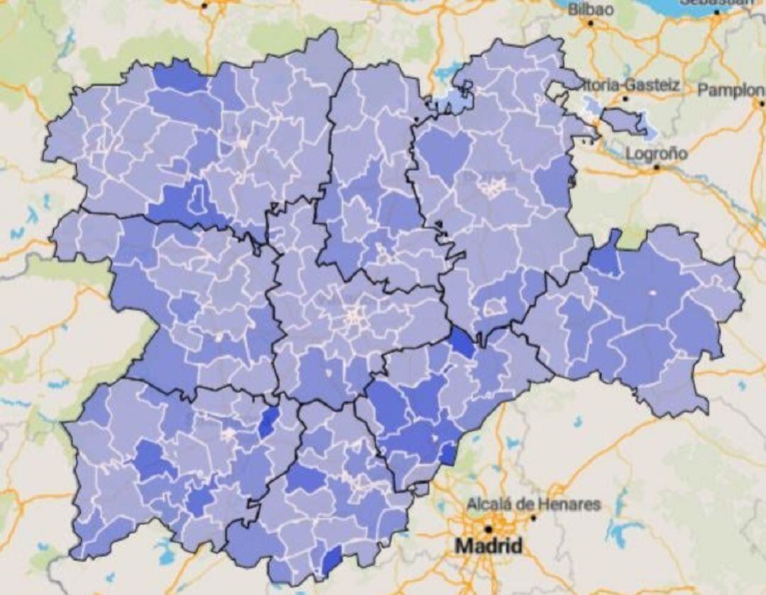 Mapa de la tasa de mortalidad en las zonas básicas de salud de Castilla y León