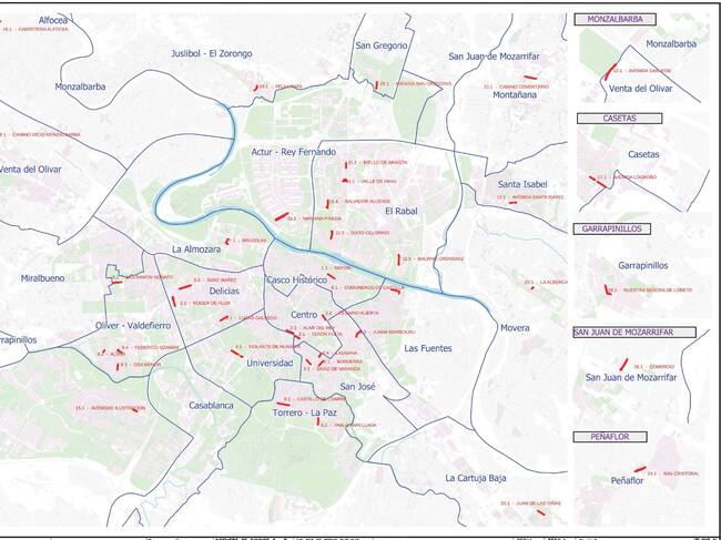 Mapa con las calles que se van a asfaltar este año en Zaragoza