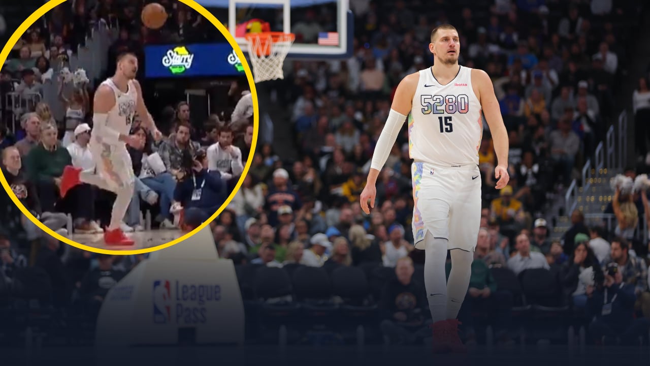 El saque de fondo de Nikola Jokic con la cabeza da la vuelta al mundo