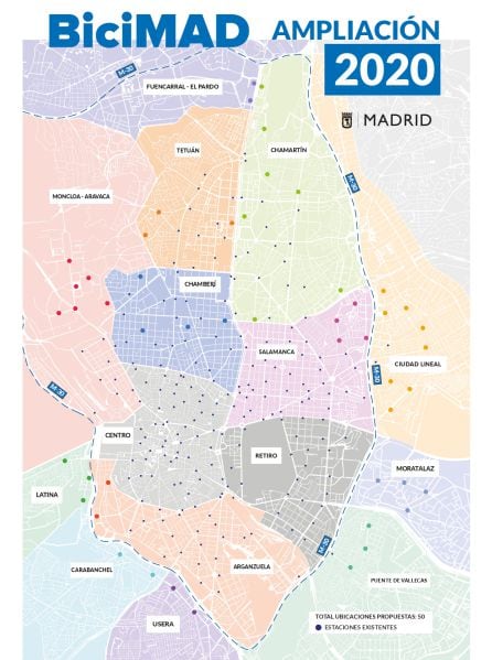 Plano de las nuevas estaciones de BiciMAD