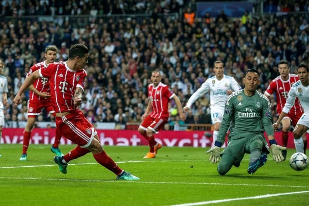 James dispone de una ocasión de peligro, en el Bernabéu, esta temporada